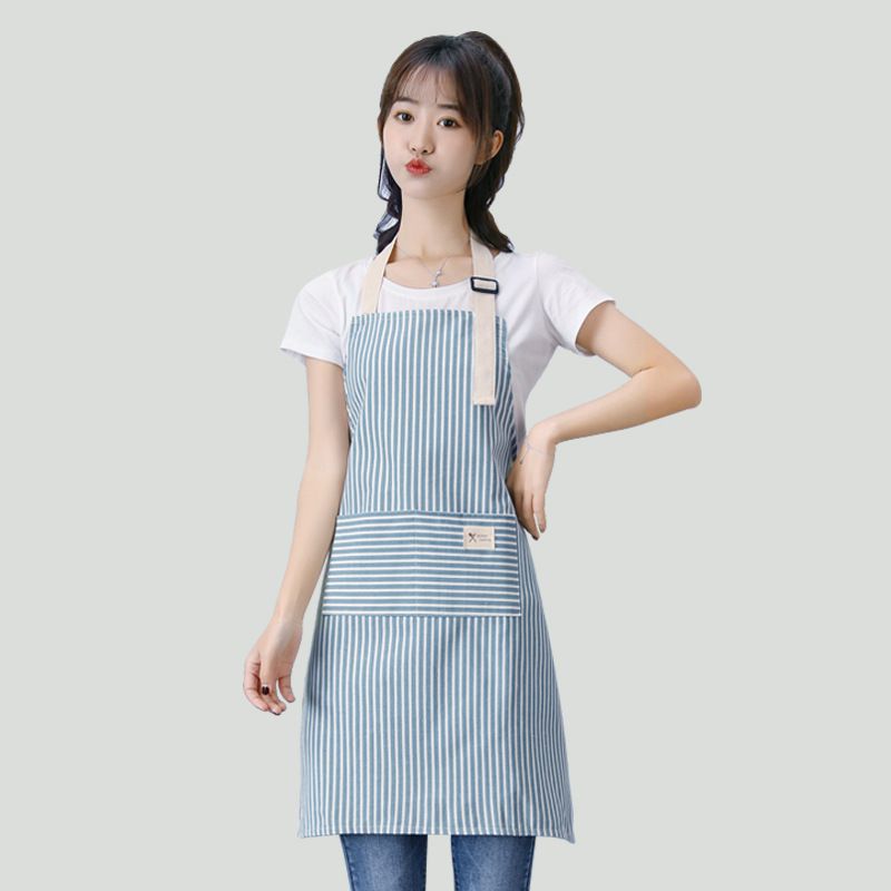 Japanese Cotton Linen Apron (Blue｜Striped)｜Sleeveless Home/Kitchen｜Adjustable Waist