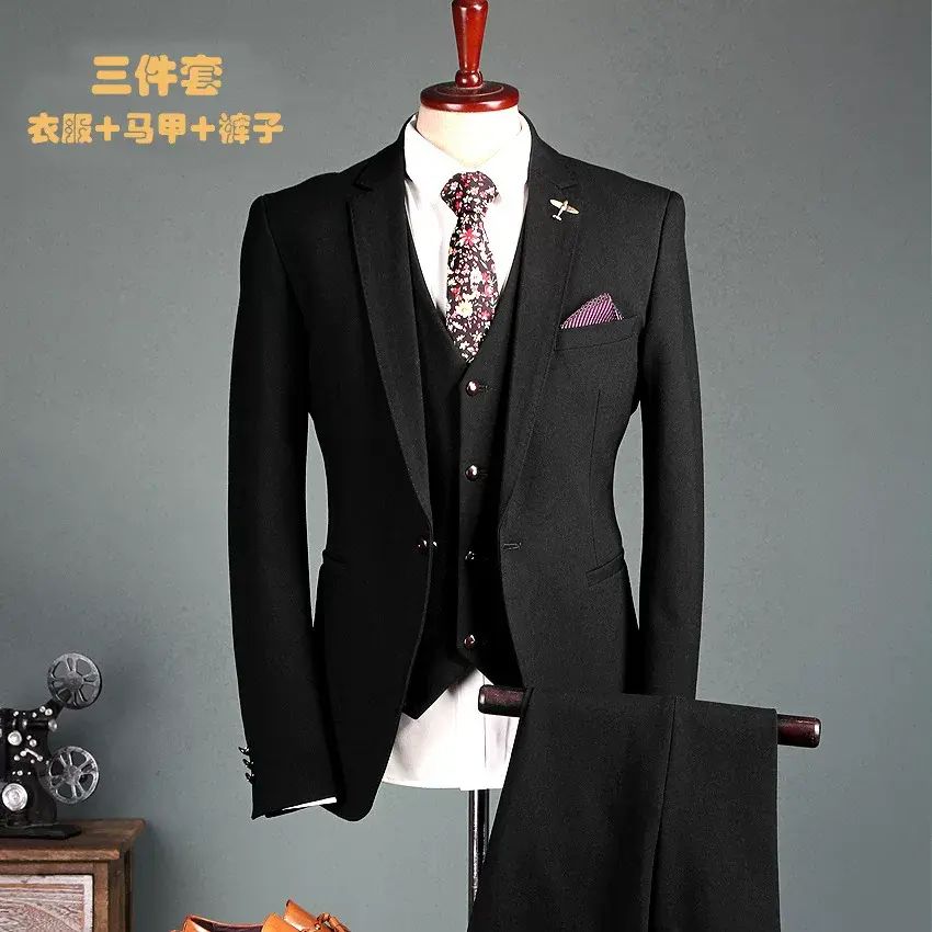 1男士休閒西裝套裝三件套宴會結婚商務新郎禮服青年韓版婚禮禮服