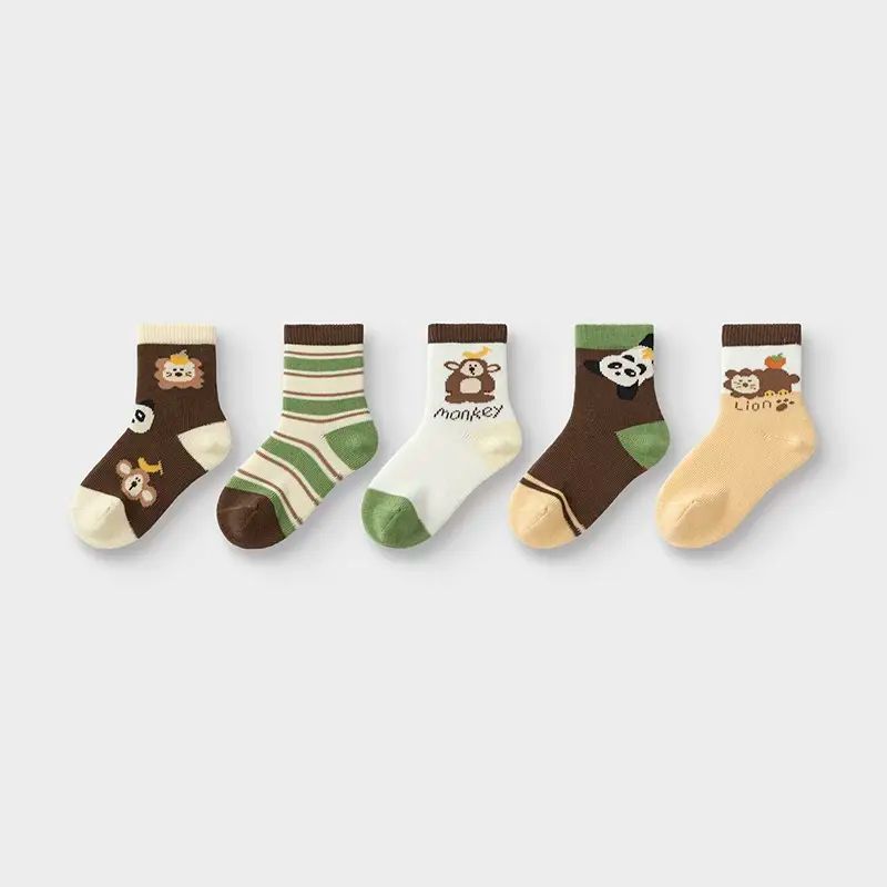 Balabala children's socks baby spring and autumn infant mid-calf socks soft elast-Coffee white tone