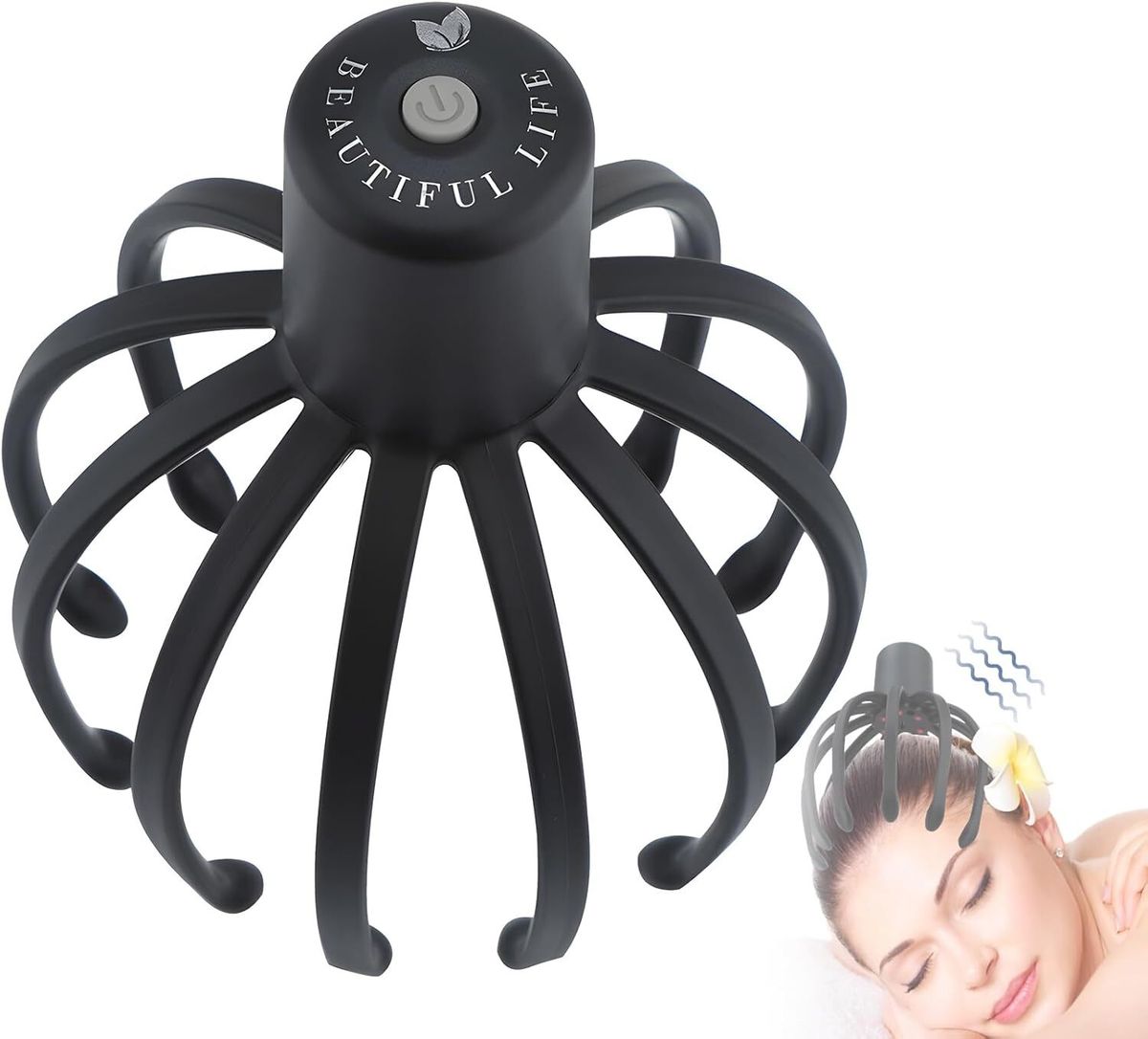 充电头部按摩仪 - 头部按摩器 电动充电 八爪鱼头部按摩仪 头疗灵魂提取器多爪 电动头部放松仪-1806黑色（灰色按键）/章鱼头按摩器,电动章鱼爪头皮按摩器,头部压力缓解和头发刺激