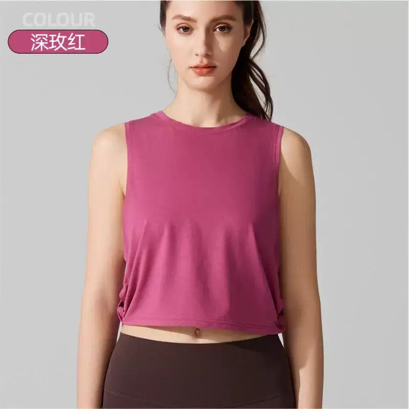 萊賽爾運動背心上衣寬鬆瑜伽服速幹透氣短袖t恤跑步健身無袖罩衫