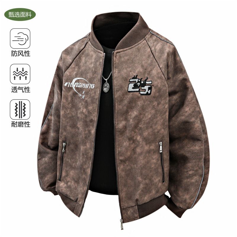 cross-border leather jacket men's autumn new trendy motorcycle clothes windproof PU leather flying