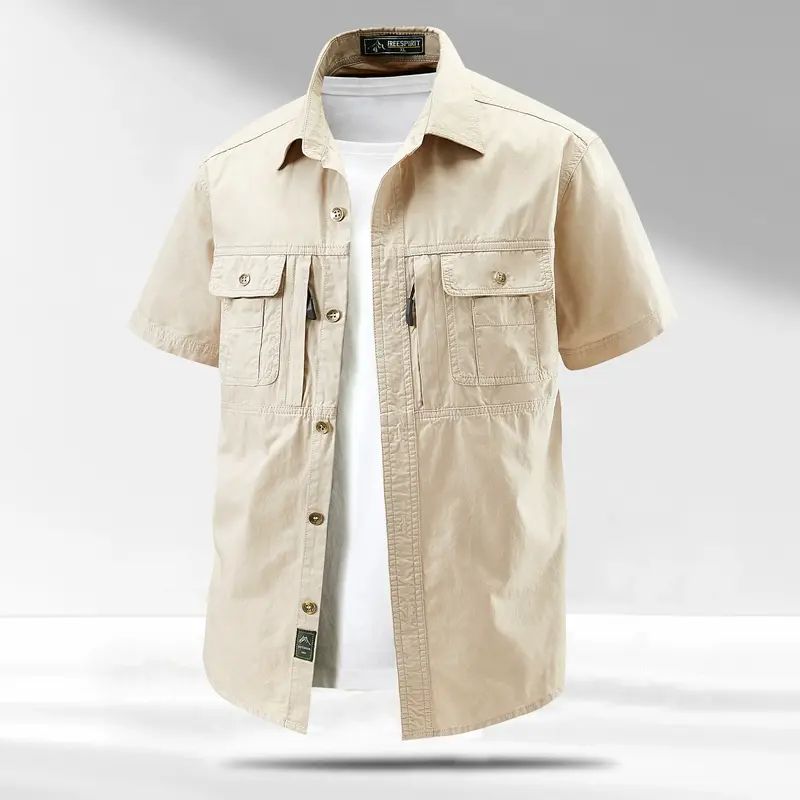 新款夏季男工装外套衬衫复古纯棉短袖宽松