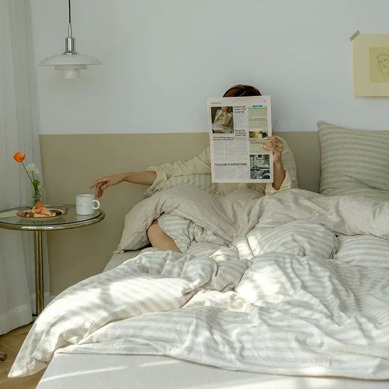 日式柔软裸睡！天竺棉纯棉四件套全棉床单被套日式简约床上用品