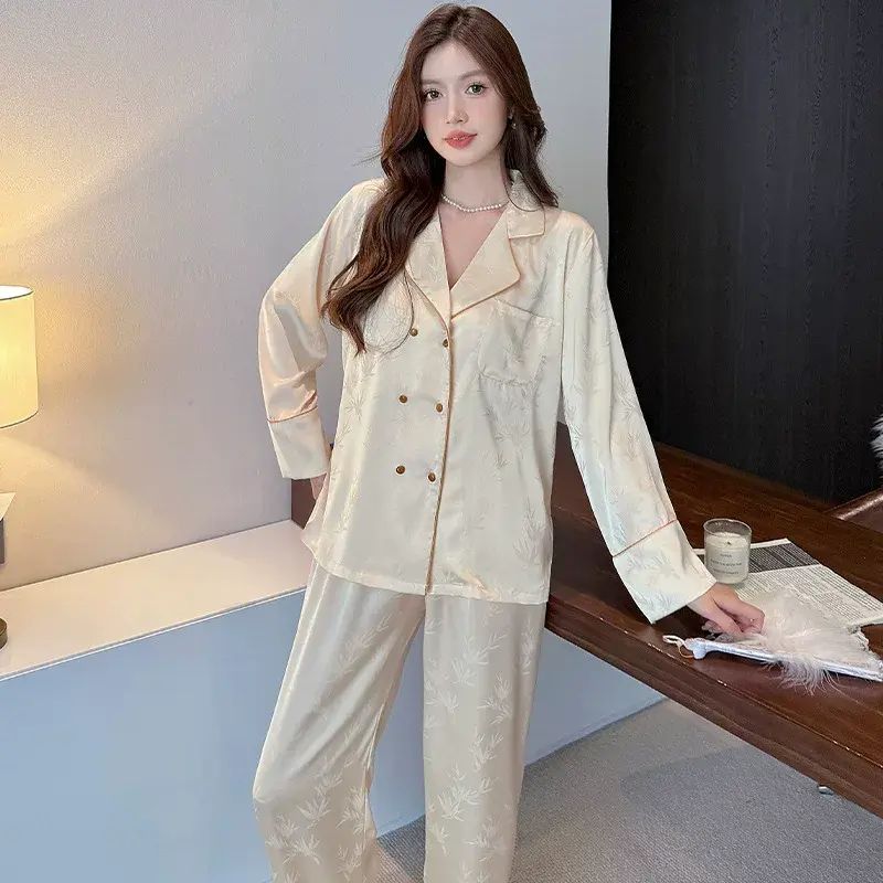 冰丝睡衣女春秋季丝绸轻奢款长袖时尚简约可爱甜美风家居服