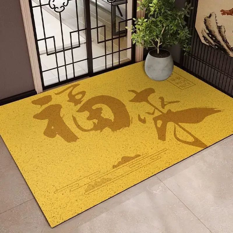 入户门丝圈地垫 金黄色方形招财进宝走廊楼梯口刮土蹭土丝圈地毯