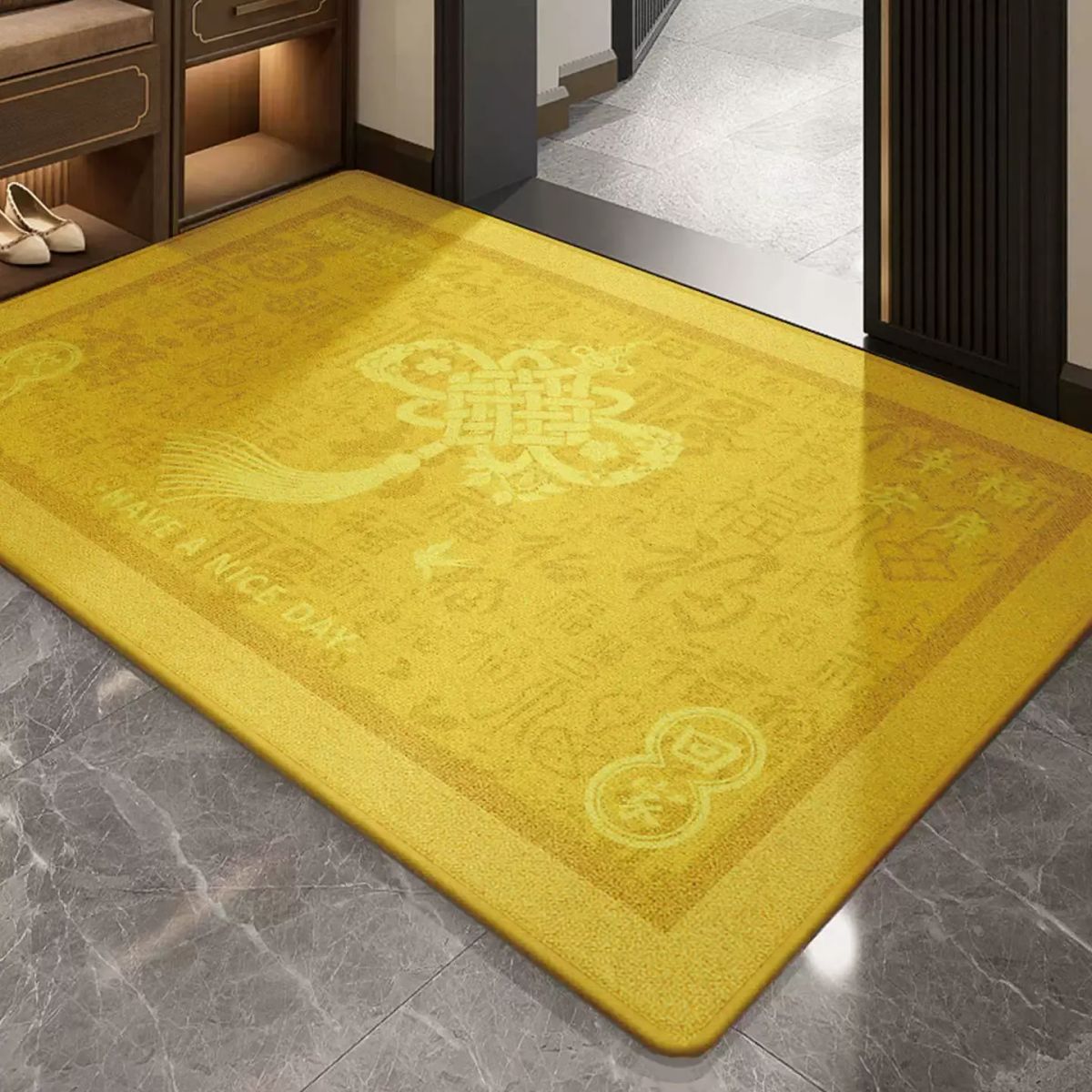黄色风水地垫入户门垫耐磨防滑进门口平安吉祥如意玄关脚垫地垫子