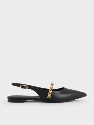 Charles & Keith - 金屬鍊平底尖頭鞋