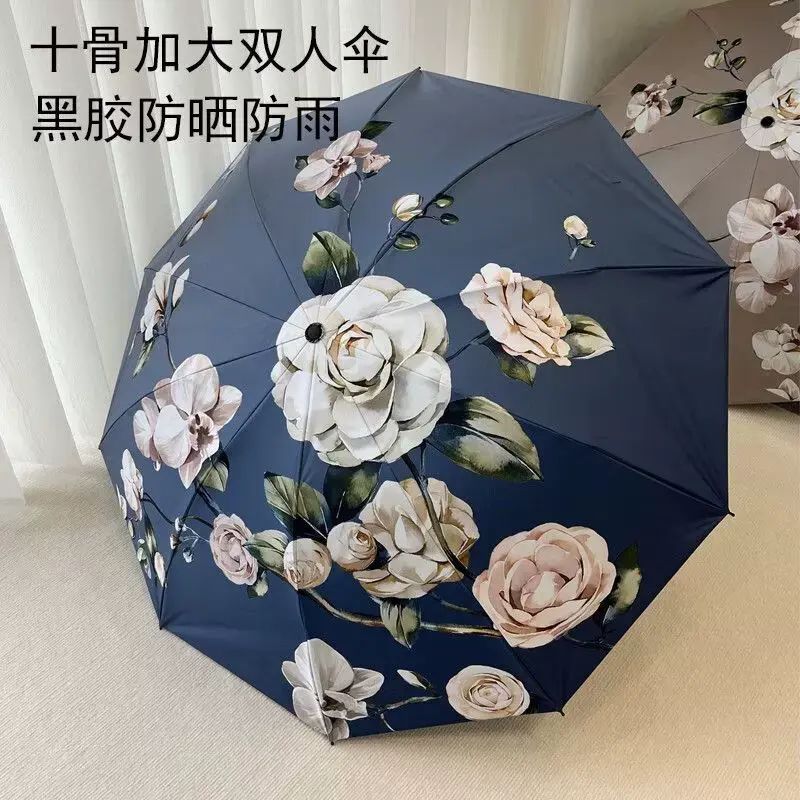 雙人加大加固傘黑膠防曬晴雨遮遮陽防紫外線十骨太陽傘復古摺疊