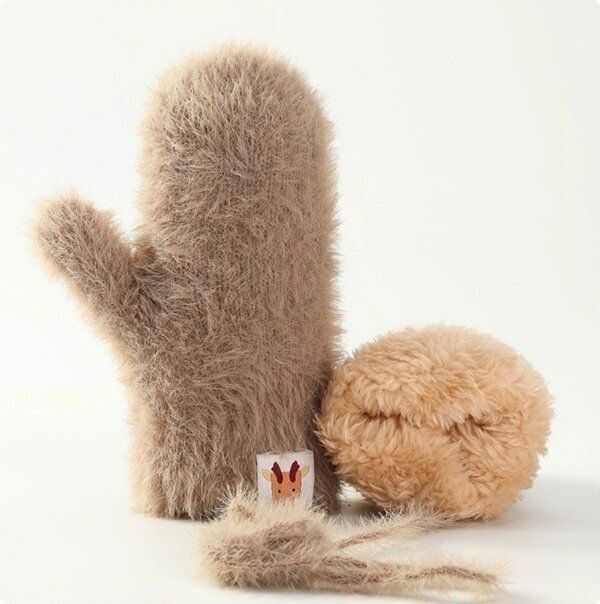 加厚防風連指保暖手套(建議4-8歲  DR25 ；駝色)