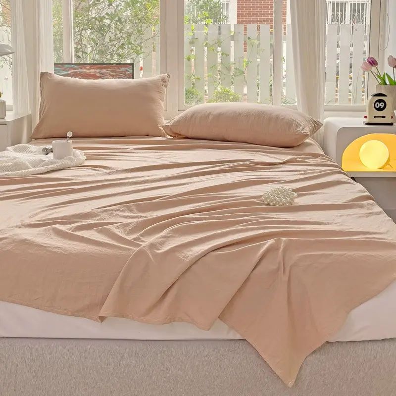 水洗棉ins风简约纯色床单单件学生宿舍单人床双人床加厚防滑被单