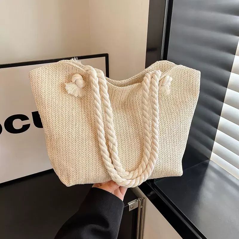 草編手袋女新款休閒度假編織包洋氣簡約手提單肩袋大容量托特包