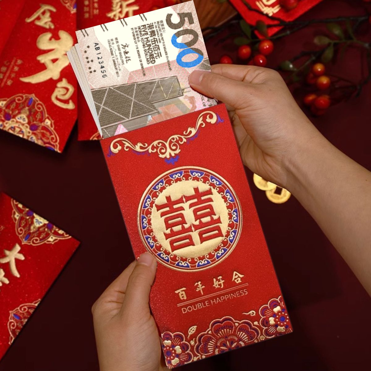 HOME LIVING | (6個裝) 飲宴燙金加厚利是封大囍日子利是封百年好合利是封結婚人情紅包中式利是封| HKTVmall