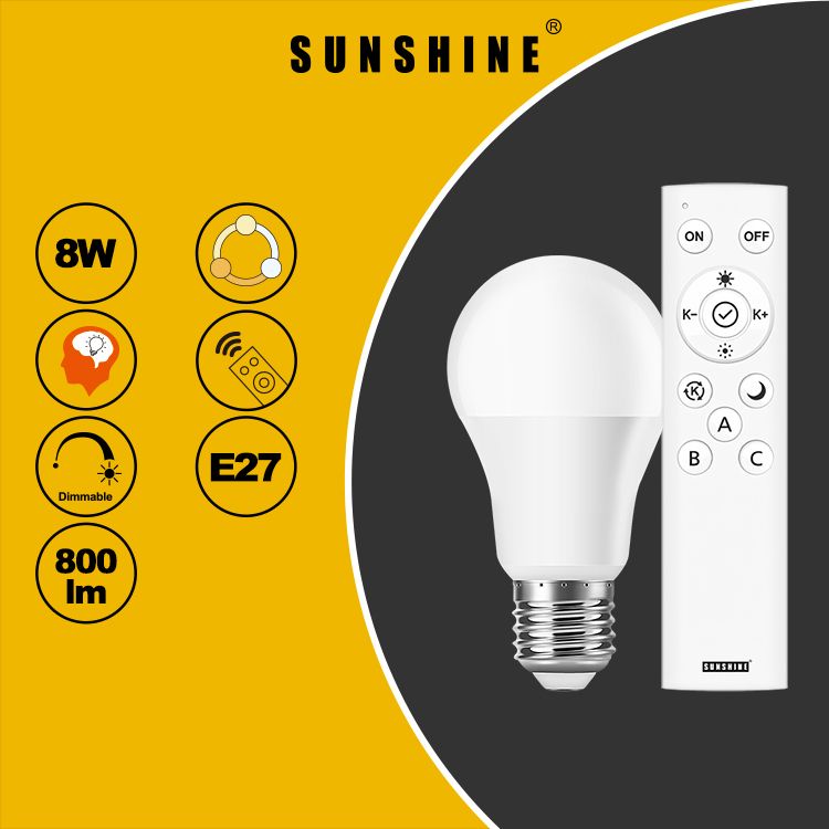 LED燈膽(搖控球泡A60+搖控器套裝) - 8W / E27大螺頭 / 3000K-6500K+可調光暗 #LED燈泡 (LRGA-8W-S)