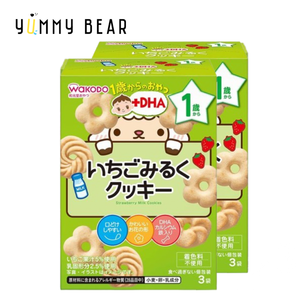 DHA 草莓牛奶花形餅(1歲或以上) 3袋入 x 2(平行進口)