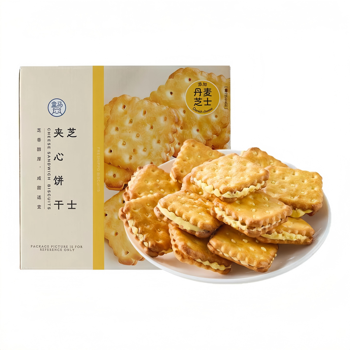 盒馬芝士夾心餅乾1kg鹹味餅乾辦公室休閒小零食平行進口