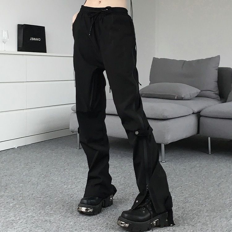 American Retro Street Cargo Pants Zip Straight Micro-Angle Functional Cas-869-Slip Pants S