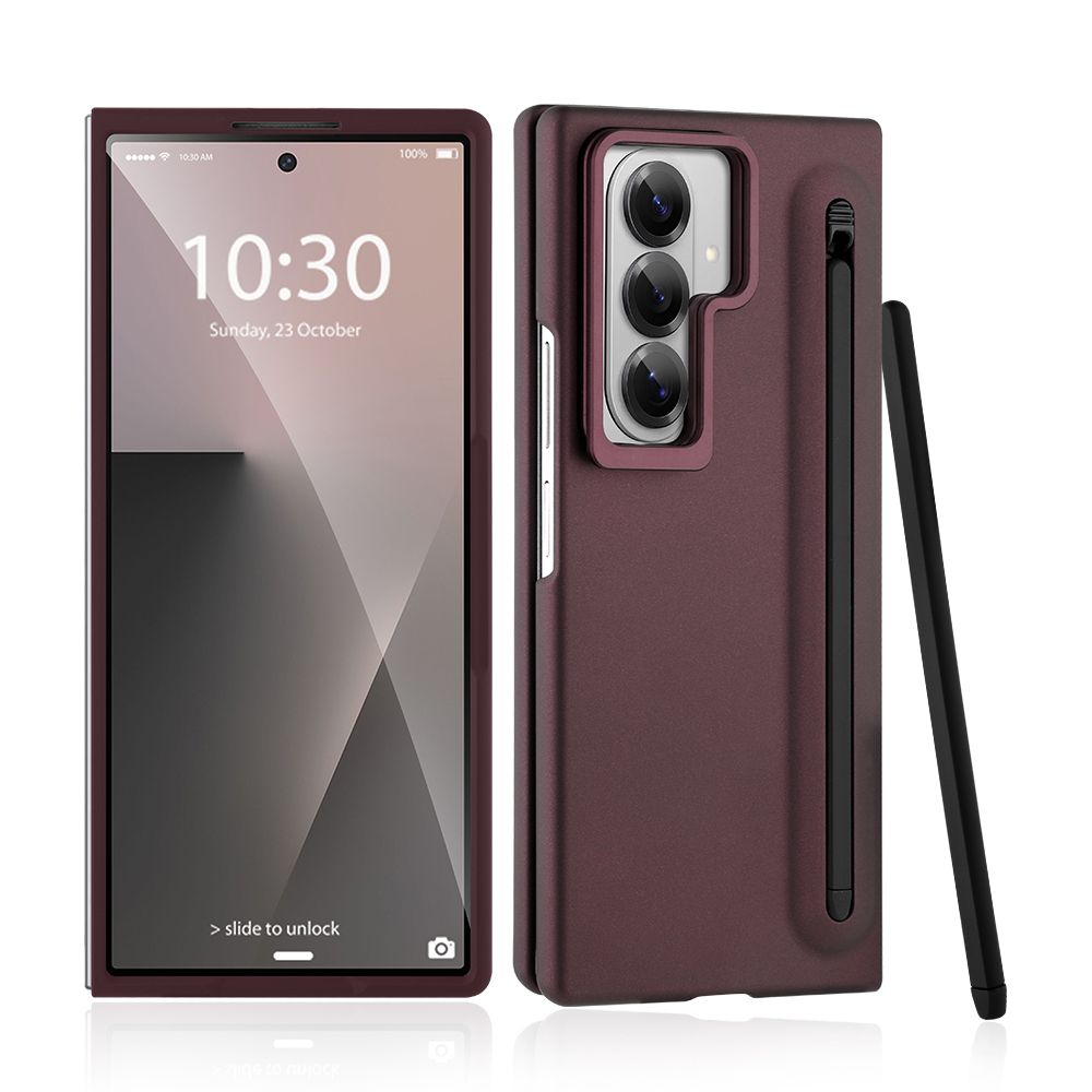三星 Galaxy Z Fold7 Case 手機殼 自帶手寫筆,鋼化膜和支架 電話保護殼 酒紅色