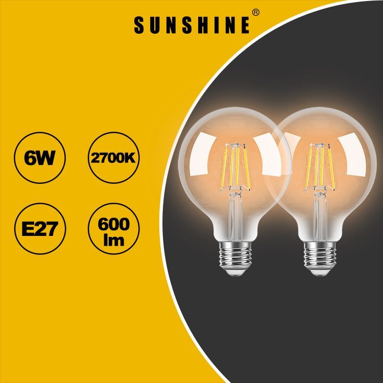 LED燈膽(復古G95燈絲球泡) - 6W / E27大螺頭 / 黃光3000K [2件優惠裝] #LED球膽 #LED燈泡 (LFGGH-6E27W)
