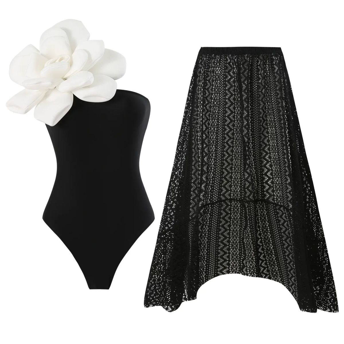 连体泳衣女3D大花装饰印花泳衣套装女爆款