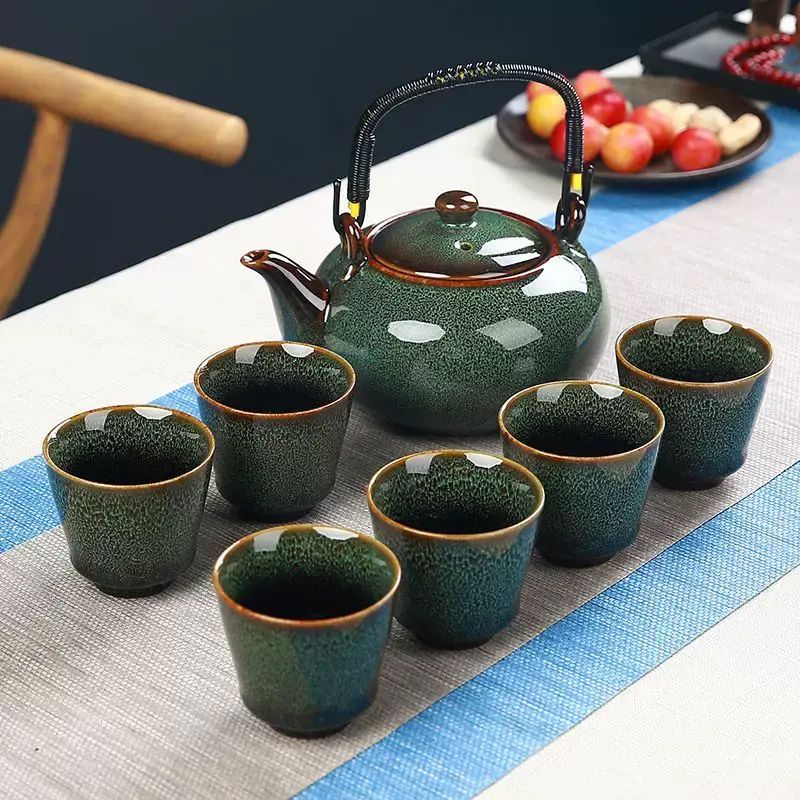 窯變提樑大水壺功夫茶具家用辦公陶瓷復古創意泡茶壺茶杯套裝送禮