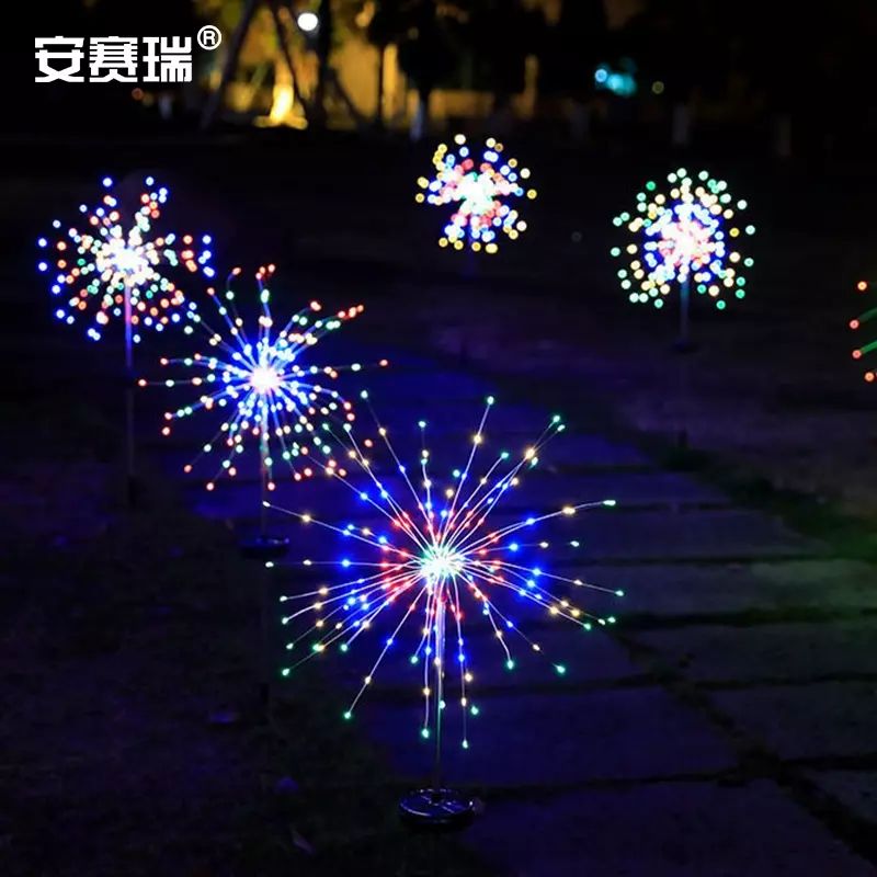 安赛瑞 烟花灯 草坪地插太阳能led氛围灯  90灯 白色 766088