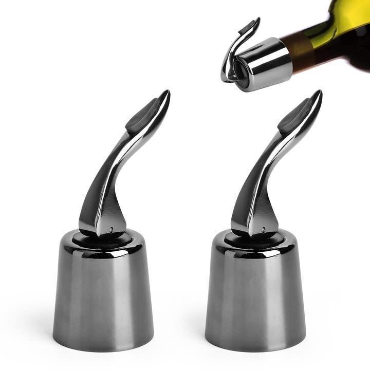 2 件真空酒塞，不锈钢硅胶酒瓶塞，酒瓶真空塞，密封保持葡萄酒新鲜，适用于所有葡萄酒和香槟-黑色