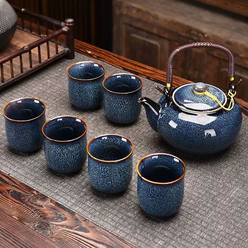 功夫茶具套裝家用大容量辦公室家用輕奢陶瓷茶具整套提樑壺泡茶杯
