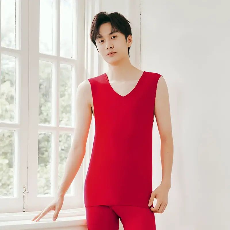 Three Guns Thick HuaHeat Elastic Warm Men's Red Chinese Zodiac Sheep Wool Mulbe-Crimson Flame 170(L)