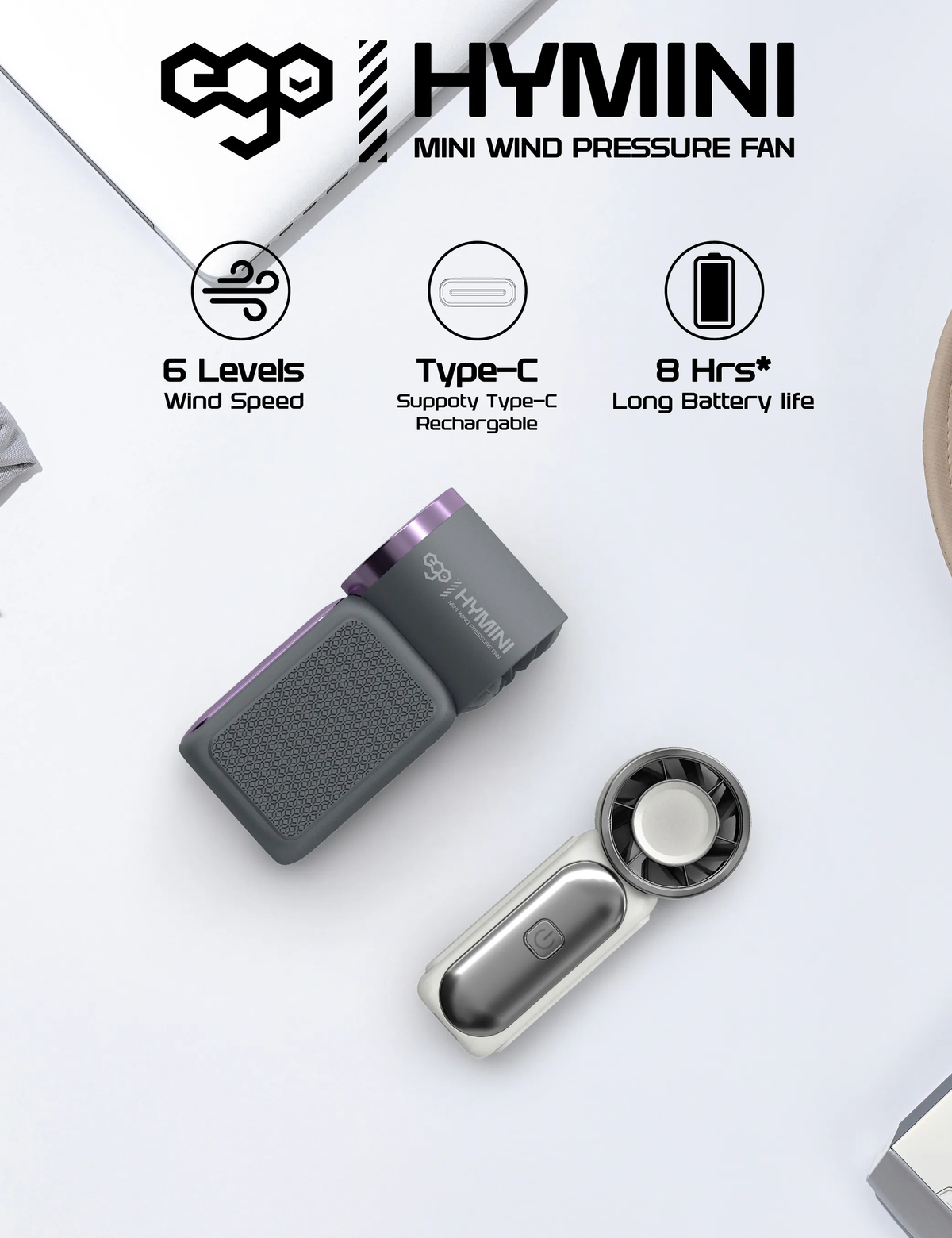 Hymini ego | HyMini 極迷你風扇 8小時長氣 / 2.4萬轉風壓 / LED顯示 / 超迷你體積 X688 | 顏色 : 白 ...
