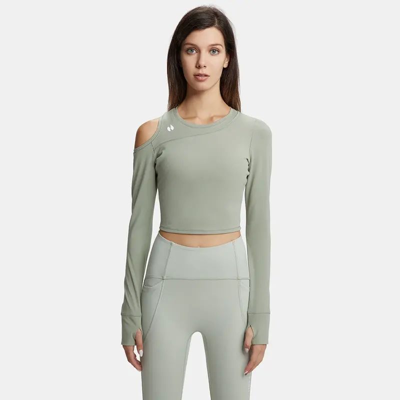 hotsuit後秀運動長袖女瑜伽服服訓練高腰鏤空修身短上衣休閒6941774709215