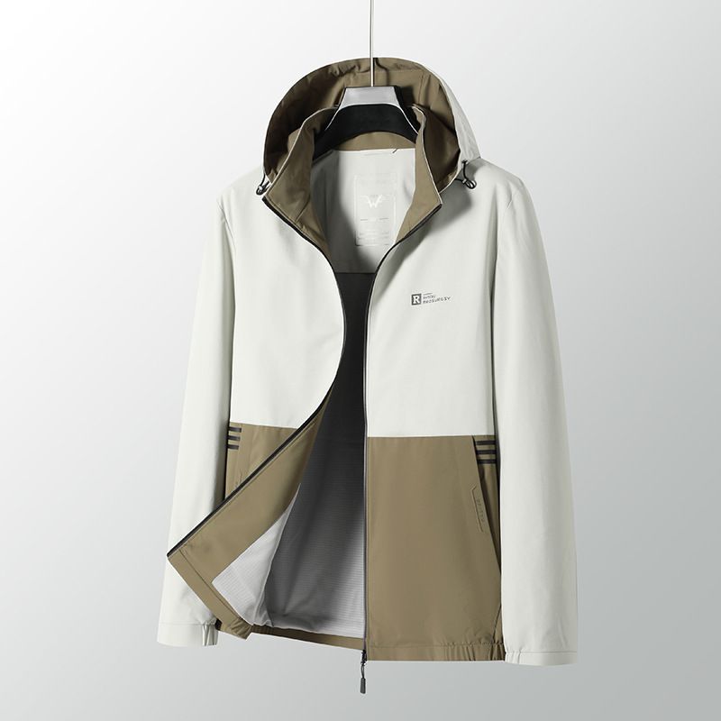 春秋季男式拼色连帽夹克2025年中年男士休闲高端男装时尚百搭