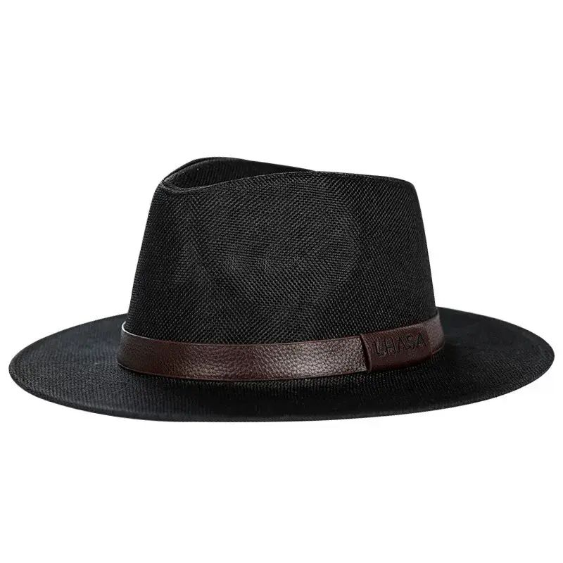 Summer big-brimmed top hat for men, linen sun protection hat, western cowboy hat, flat-brimmed jazz
