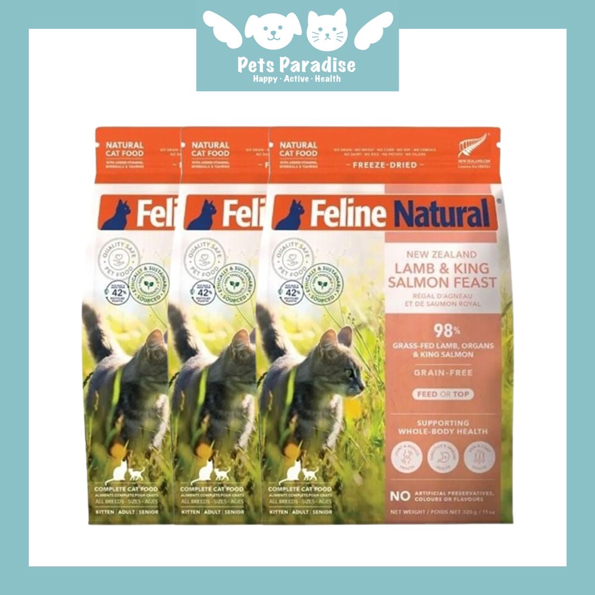 3件 Feline Natural 凍乾貓糧 羊肉三文魚盛宴 320 g 此日期前最佳:2027年02月19日