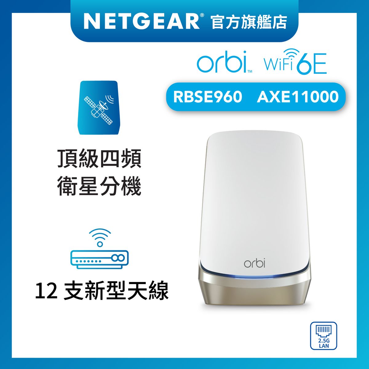 Orbi (RBSE960) 四頻 AXE11000 Mesh WiFi 6E 衛星分機 (不能獨立操作，需配合960 系列主機使用)