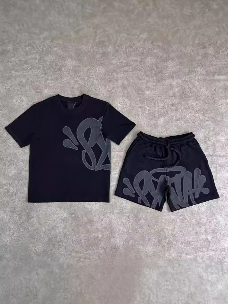 Y2K Aesthetic Streetwear Hip-Hop Letter Print Men's Summe-T02 Top [Black and Grey Print] S