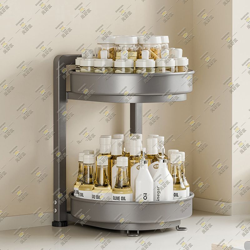 Kitchen Spice Rack【[360° Rotating | 2-layers Gray】Rotatable Spice Holder - HD4512-GR