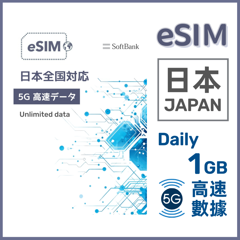 Japan【eSIM】Daily 1GB 5G/4G Unlimited Data Sim Card (3/4/5/6/7/8/10/15/20 Days)