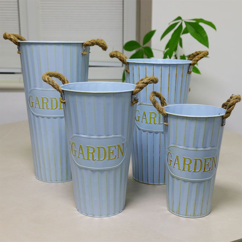 北歐風花店鮮花醒花桶家用幹花仿真花復古插花桶花盆花器家居裝飾復古藍麻繩高20cm