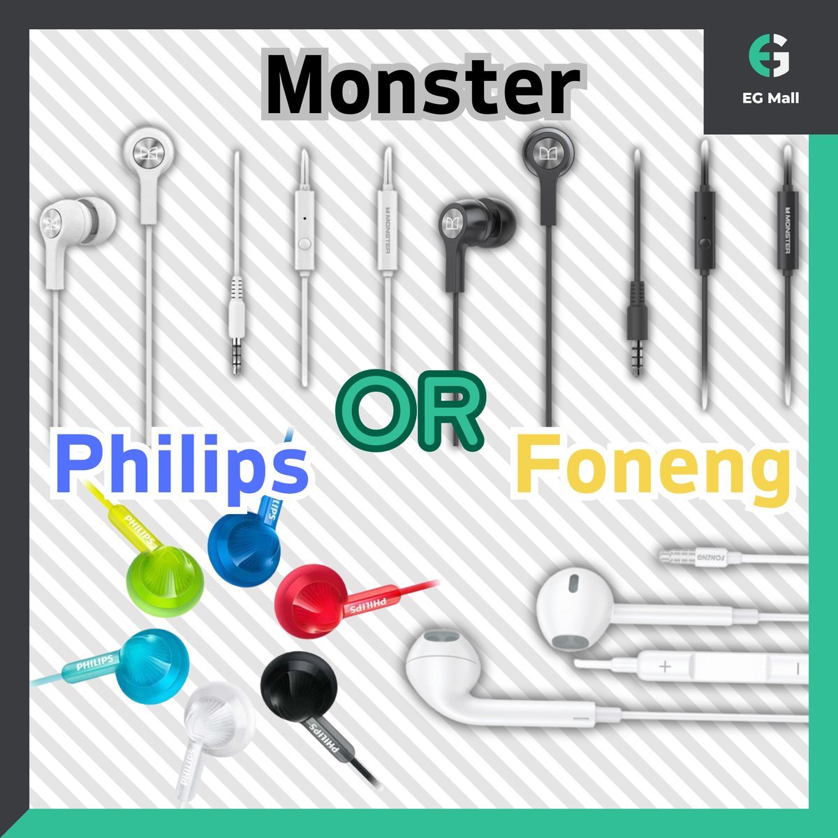 Philips SHE1350 SHE5200 3.5mm / Monster N TUNE 50 / Foneng T15 flat ear in-ear headphones *1 PC
