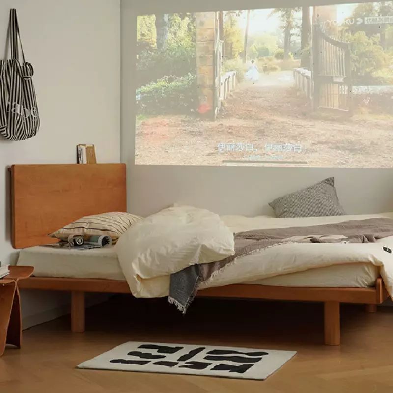 北欧樱桃木齐边床1.5单人床1.8米主卧日式简约小户型双人实木床