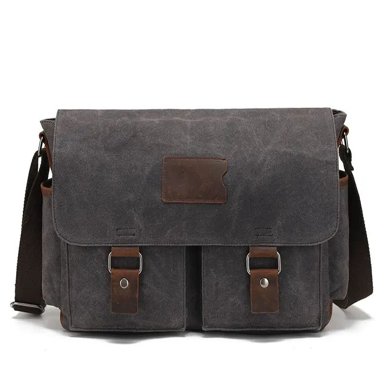 斜挎包男女单肩帆布配疯马皮油蜡防水相机摄影包爆款跨境