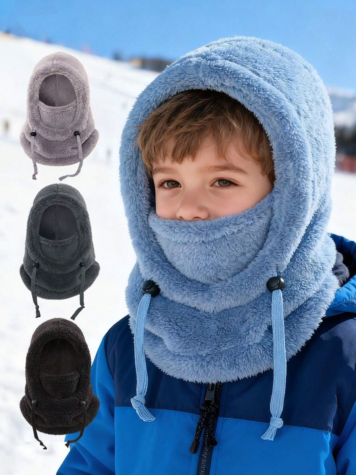 1件 兒童加厚絨毛滑雪面罩可調節繩索2-15歲【下單後聯絡客服確認尺碼及顏色】