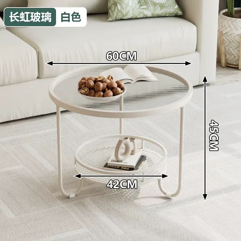 小户型玻璃茶几圆形迷你家用客厅边几创意奶油风极简收纳茶桌