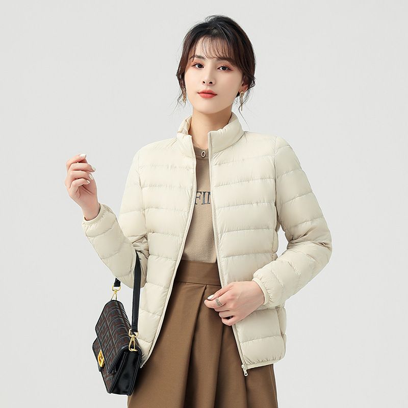 羽绒服女冬季轻薄短款白鸭绒女式立领纯色保暖90绒羽绒上衣外套