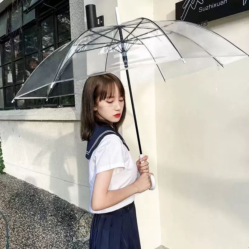 拍照神器純透明雨傘 自動長柄一次性傘透明傘白色透明雨傘