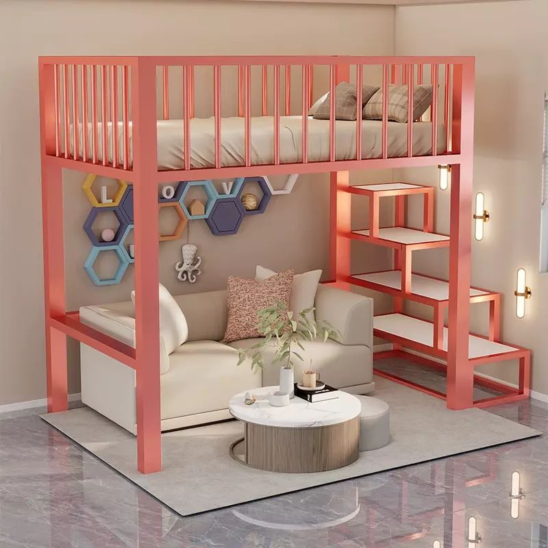 loft高架床上床下空复式二楼床小户型单上层上铺高低床错位交错式