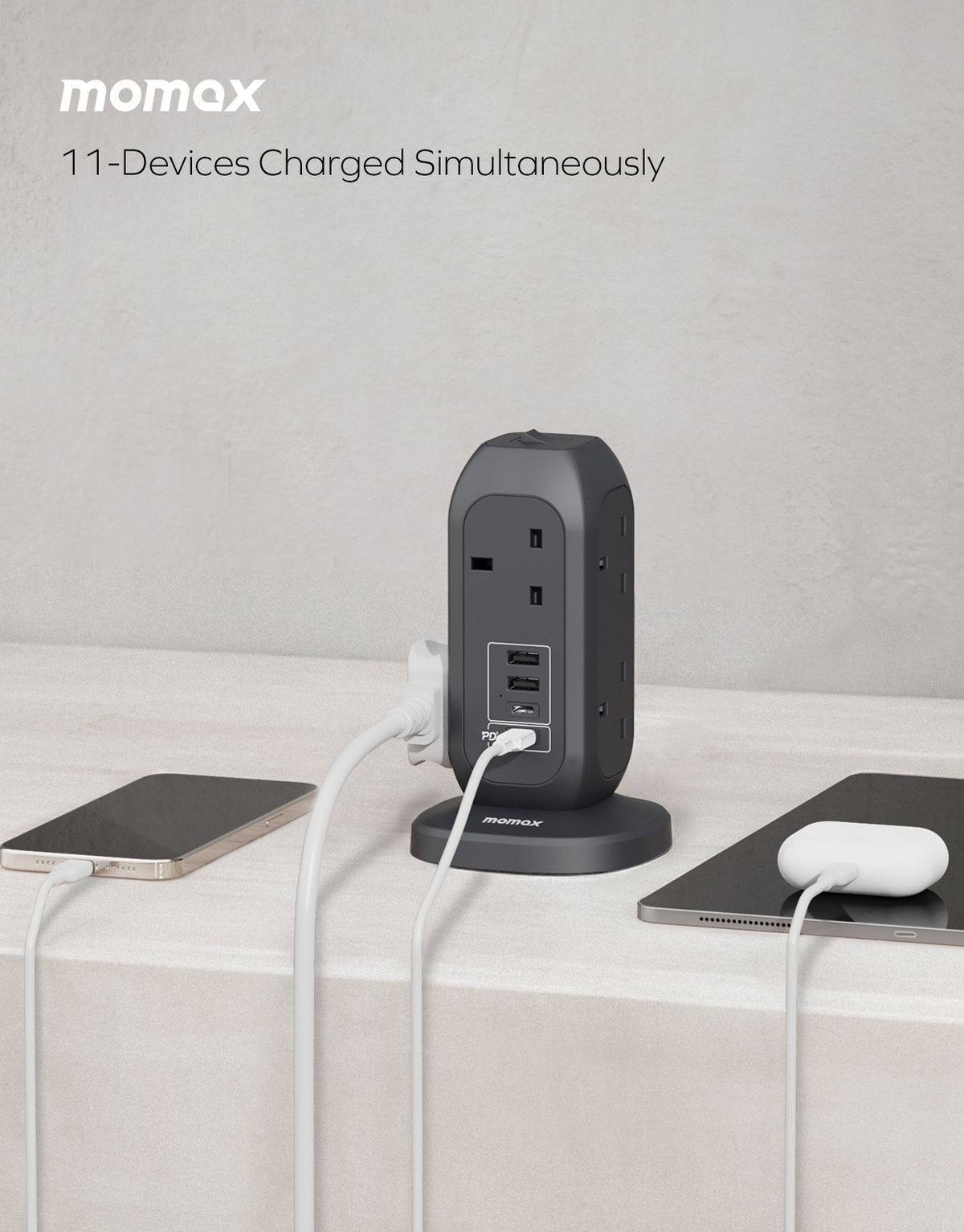 摩米士 | 7插位+4USB 慳位直立式拖板 (PD20W USB-C+快充USB-A) | 1-PLUG (太空灰) US18UKE《香港 ...
