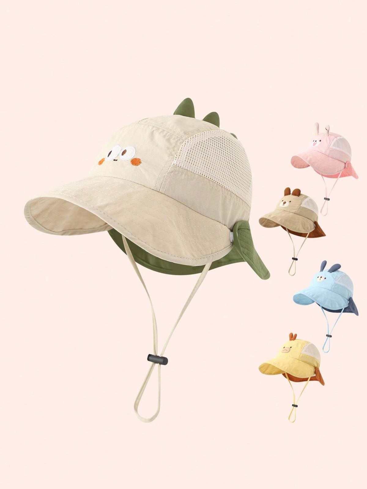 1件 動物恐龍兔熊網眼桶帽1-6歲【下單後聯絡客服確認顏色】