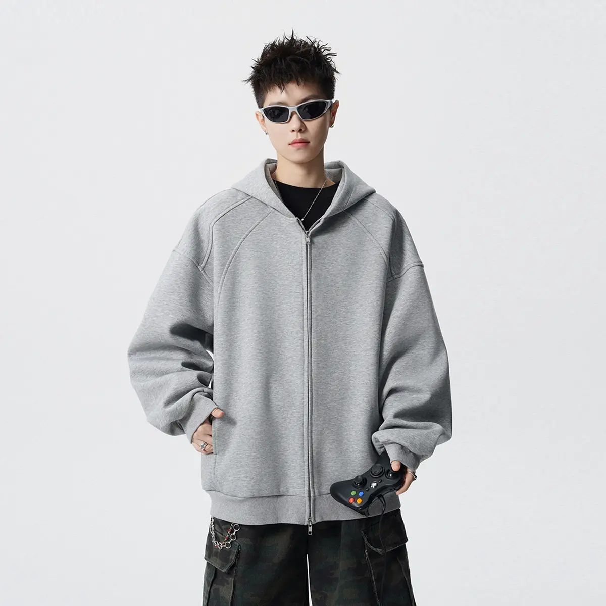 拉链秋季开衫卫衣针织连帽长袖